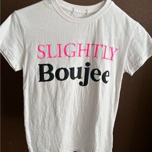 White T-Shirt with Pink and Black Print slightly boujee